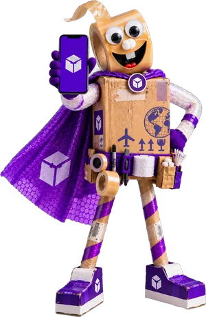 Pax, BoxTrack’s helper, holding up a phone